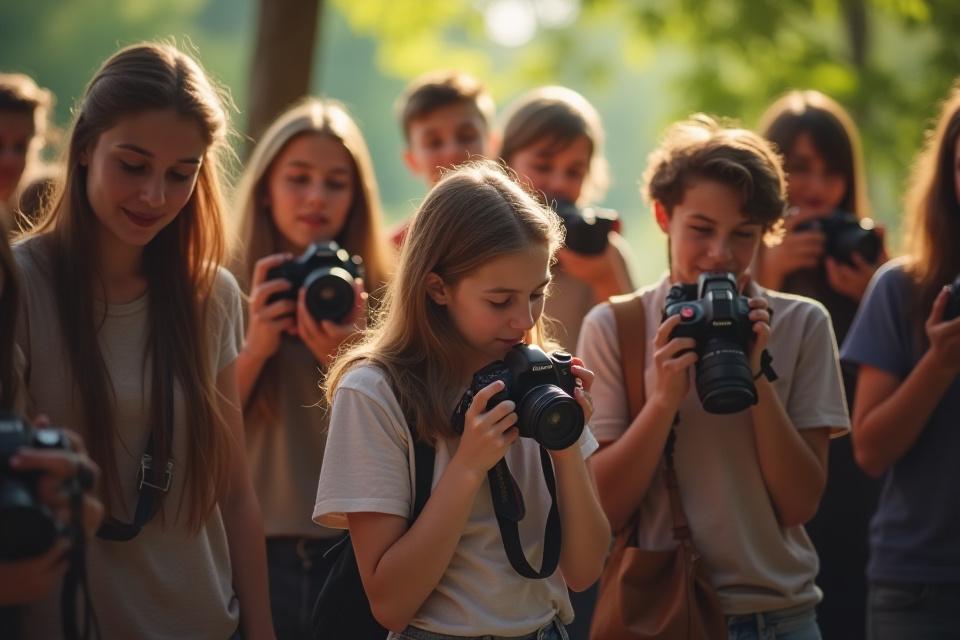 Estudiantes aprendiendo fotografía en Lente Guía